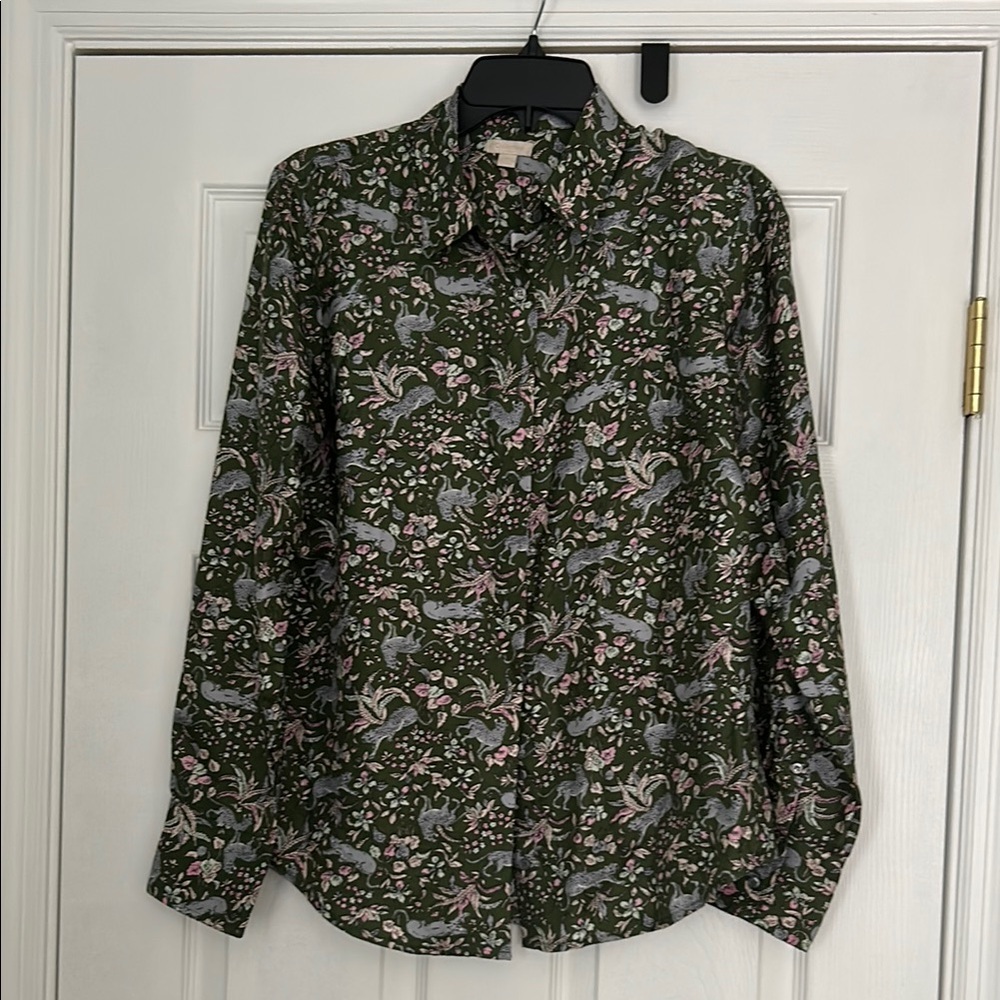 J. Crew Green and Pink Button Down Shirt